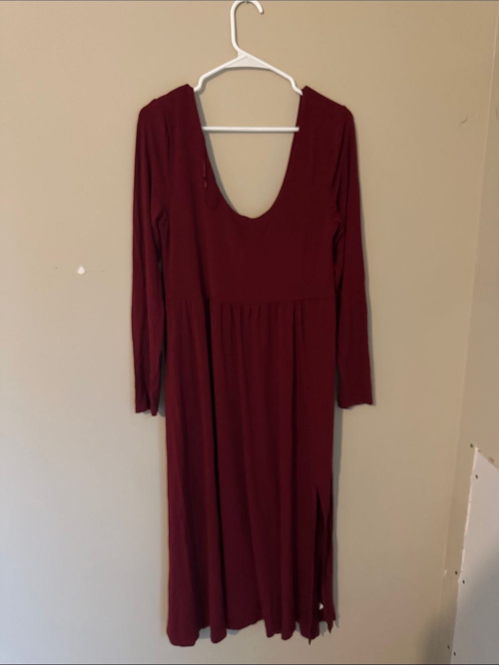 a new day Burgundy Long Sleeve Scoop Neck Midi Dress